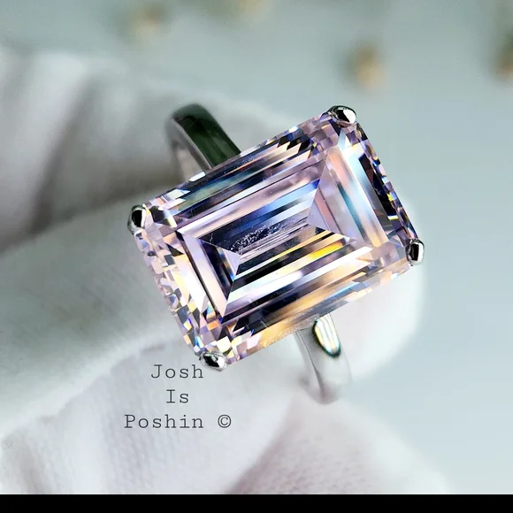7CT Emerald cut pink diamond solitaire ring in sterling silver